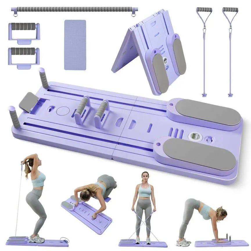 6-in-1 Foldable Pilates Board with Resistance Bands | Portable Full Body Home Workout Equipment for Core & Flexibility