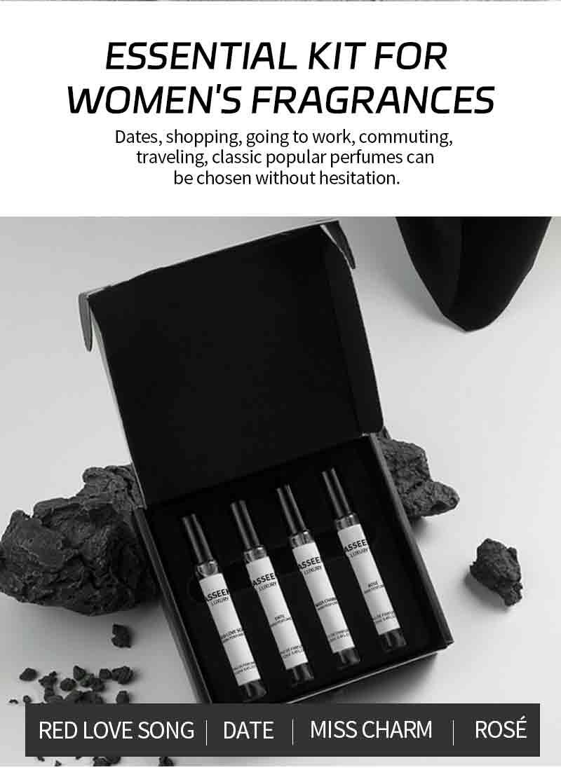 ASSEEK Women's Perfume Gift Box - 4 Fragrance Samples in Elegant Black Case for Special Occasions