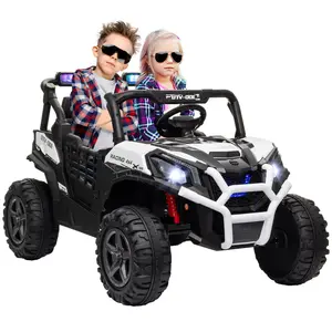 Qaba Kids 24V 2-Seater Kids Ride on Car, Weight Capacity 132 lbs, Battery Powered, Off-Road Vehicle with Remote Control, LED Lights, Spring Suspension, MP3/USB Music