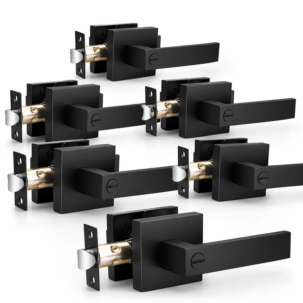 Privacy Door Levers, 6 Pack Matte Black Door Handles Heavy Duty Bed and Bath Door Locks Interior Keyless Locksets, Reversible for Left Right Handed Doors