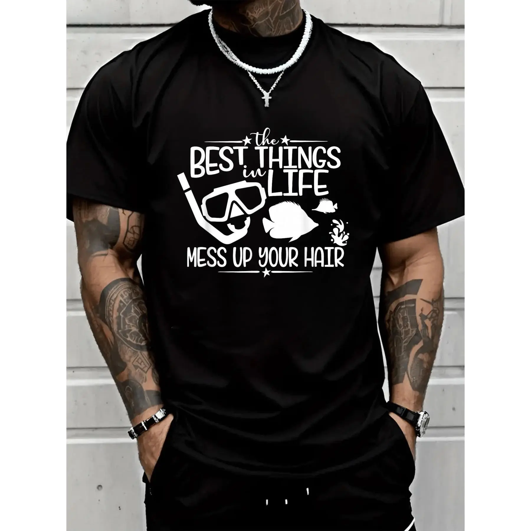100% Cotton Unisex The Best Things in Life Mess Up Your Hair Funny Snorkeling T-Shirt Breathable, Comfortable, Summer & Spring Essential