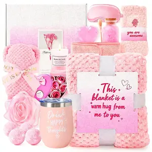 Valentines Day Gifts for Her 15Pcs Spa Gifts for Self Friend Care Gift Baskets Get Well Soon Presents Pink Rose Care Relaxing Package Basket Set Valentine for Mom Sister Wife Grandma