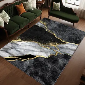 Velvet Soft Comfort Gold Marble Print Rug, Home Decor Carpet, Living Room Large Mat, Sofa Pad, Door Mat, Coffee Table Mat, Decorative Area Rug, Marble Pattern Design