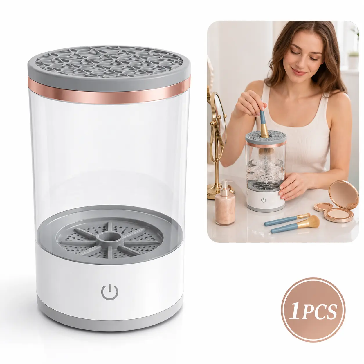 Electric Makeup Brush Cleaner and Dryer, Portable Cosmetic Brush Washing Machine, Fast Makeup Brush Cleaning Tool for Beauty Routine
