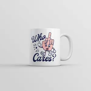 Who Cares Mug Funny Middle Finger Graphic Novelty Coffee Cup - 11oz Funny Coffee Mugs Ceramic Printed Drinkware Cup