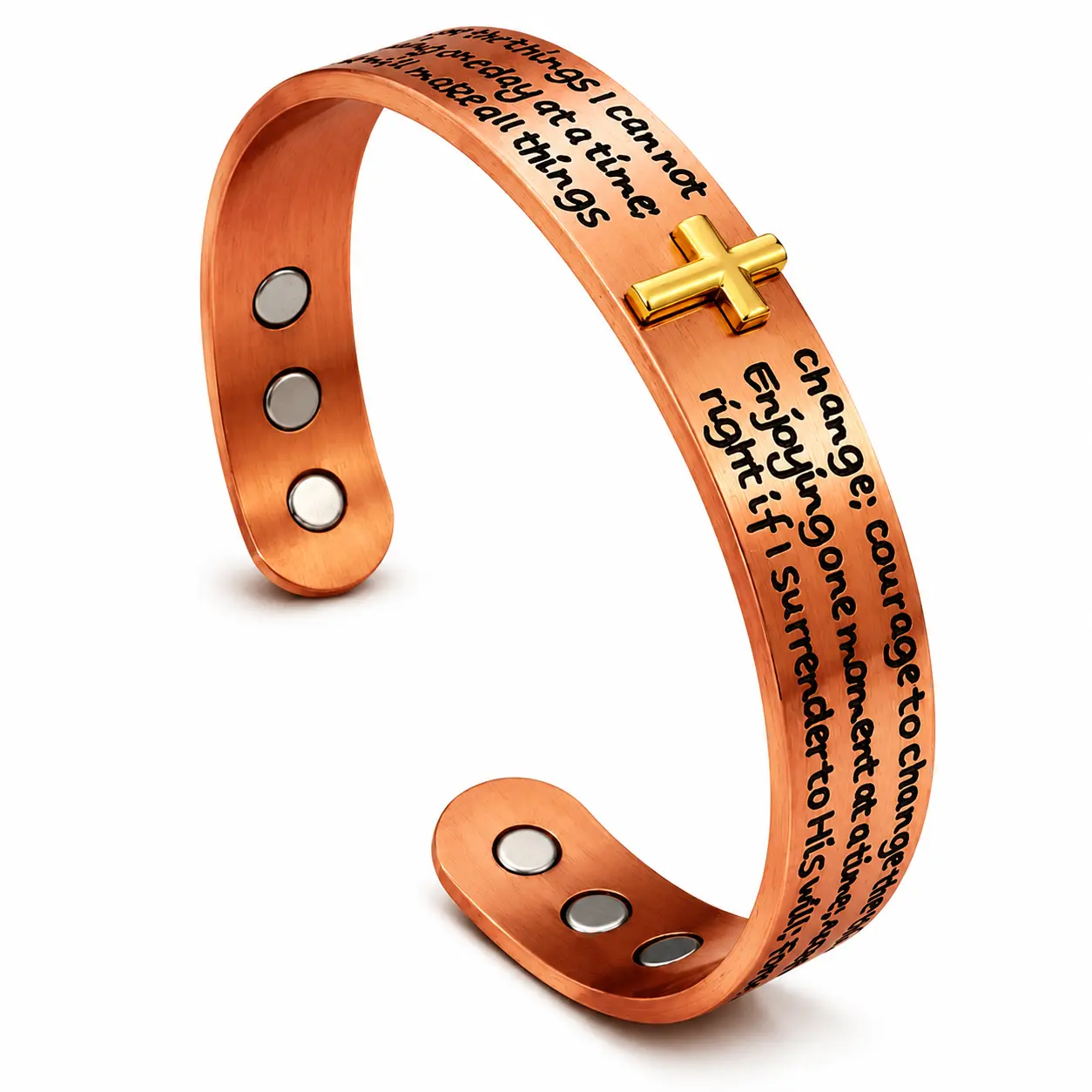 Christian Cross Bracelet for Men & Women, Vintage Engraved Copper Cuff Bangle, Faith Inspirational Jewelry Gift, Adjustable Religious Bracelet