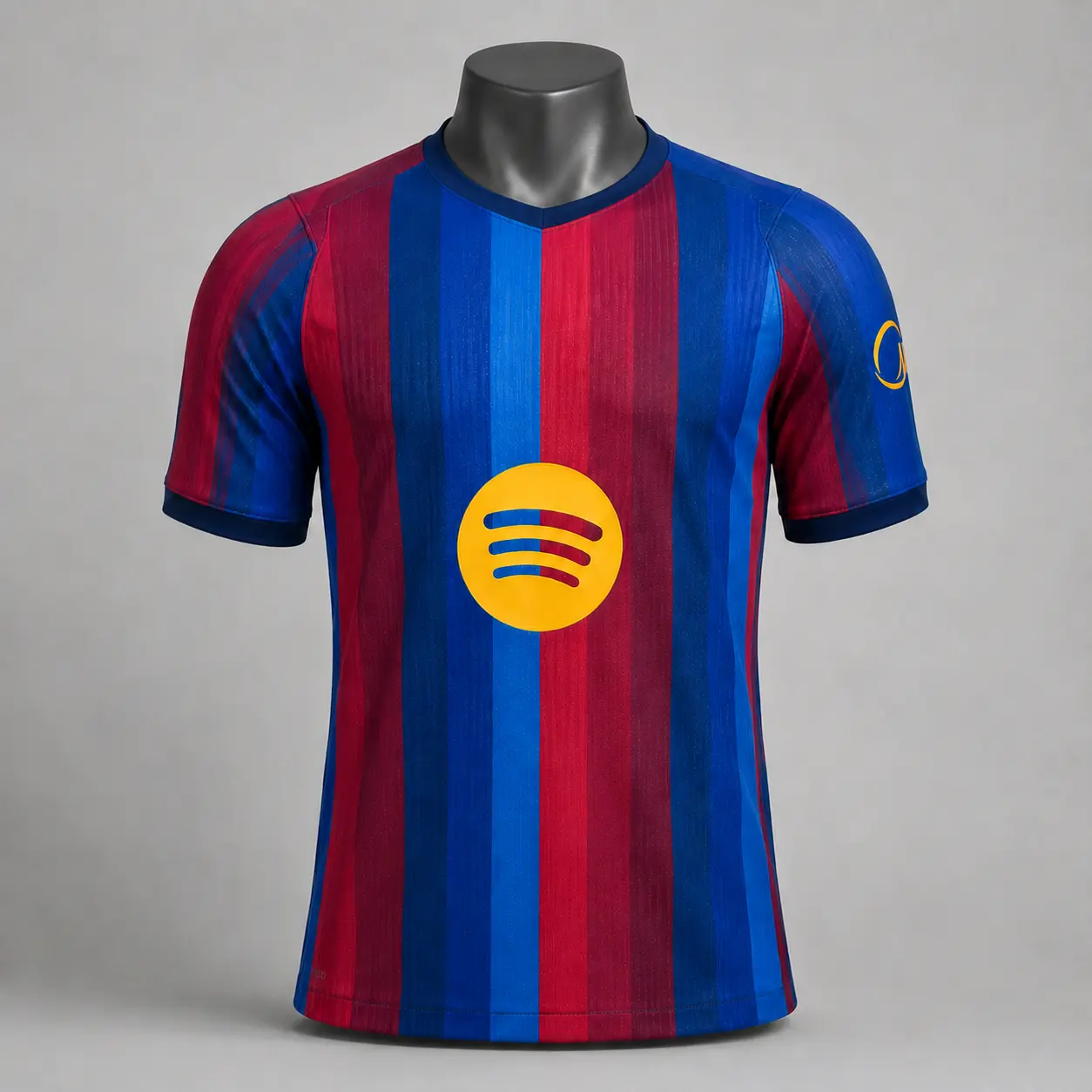 [Full Print Logo] - Unisex Blue Red Striped Soccer Jersey, Short Sleeve Crew Neck Football-Inspired Sports Shirt, Lightweight Fan Apparel