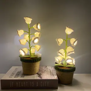 Handmade Crocheted Lily of the Valley LED Lamp, Christmas Decoration, with Heartfelt Blessing Card,Heartfelt Valentine's Day Gift, Mother's Day Gift, Handmade Floral Lamp, Bedside Night Light, Warm-light home desk decor, Thanksgiving gift