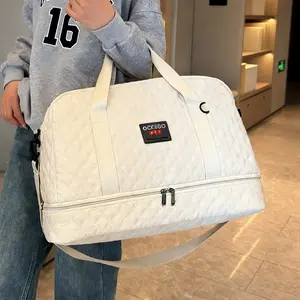 【Upgraded !!】OCEBGO Solid Color Large Capacity Travel Bag, Lightweight Portable Foldable Travel Duffle Bag, Multifunctional Dry & Wet Separation Travel Bag, Yoga Fitness Bag