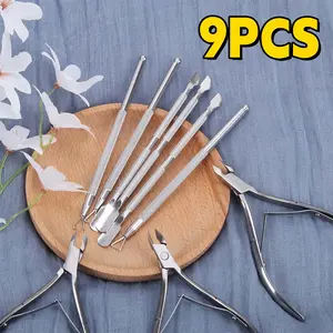 9pcs Nail Art Tools Cuticle Trimmer Easy to Clean Cuticle Pusher Sturdy and Durable Cuticle Nail Clipper Set Rust-proof and Oil-proof Pedicure Tools High-Quality Material Suitable for Nail Art Making Daily Trimming