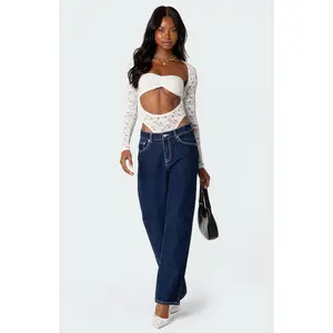 Edikted Women's Zoey Sheer Lace Two Piece Bodysuit