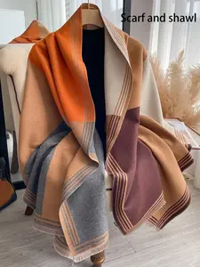 Women's Colorblock Tassel Decor Double Sided Scarf, Casual Soft Warm Shawl for Fall & Winter, Fashion Accessories for Women & Men
