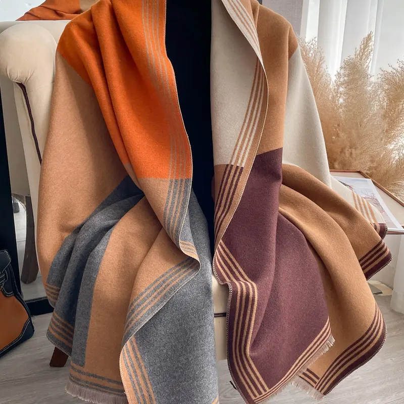 Women's Colorblock Tassel Decor Scarf, Casual Soft Warm Polyester Shawl for Fall & Winter, Fashion Accessories for Women & Men
