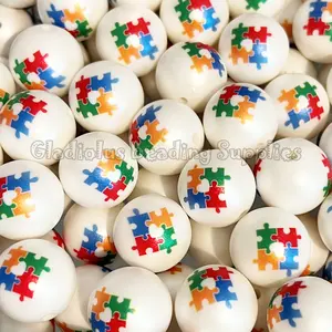 20mm Autism Awareness Beads, Puzzle Print Acrylic Bead, Bubblegum, Chunky Round, Gumball, Beading Supplies