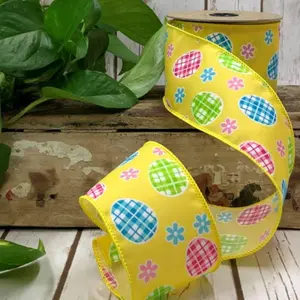 Yellow Easter Egg and Daisy Ribbon, 2.5" X 10YD