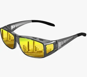 Anti Glare Polarized Night Driving Glasses，Fit Over Prescription Eyeglasses for Men Women