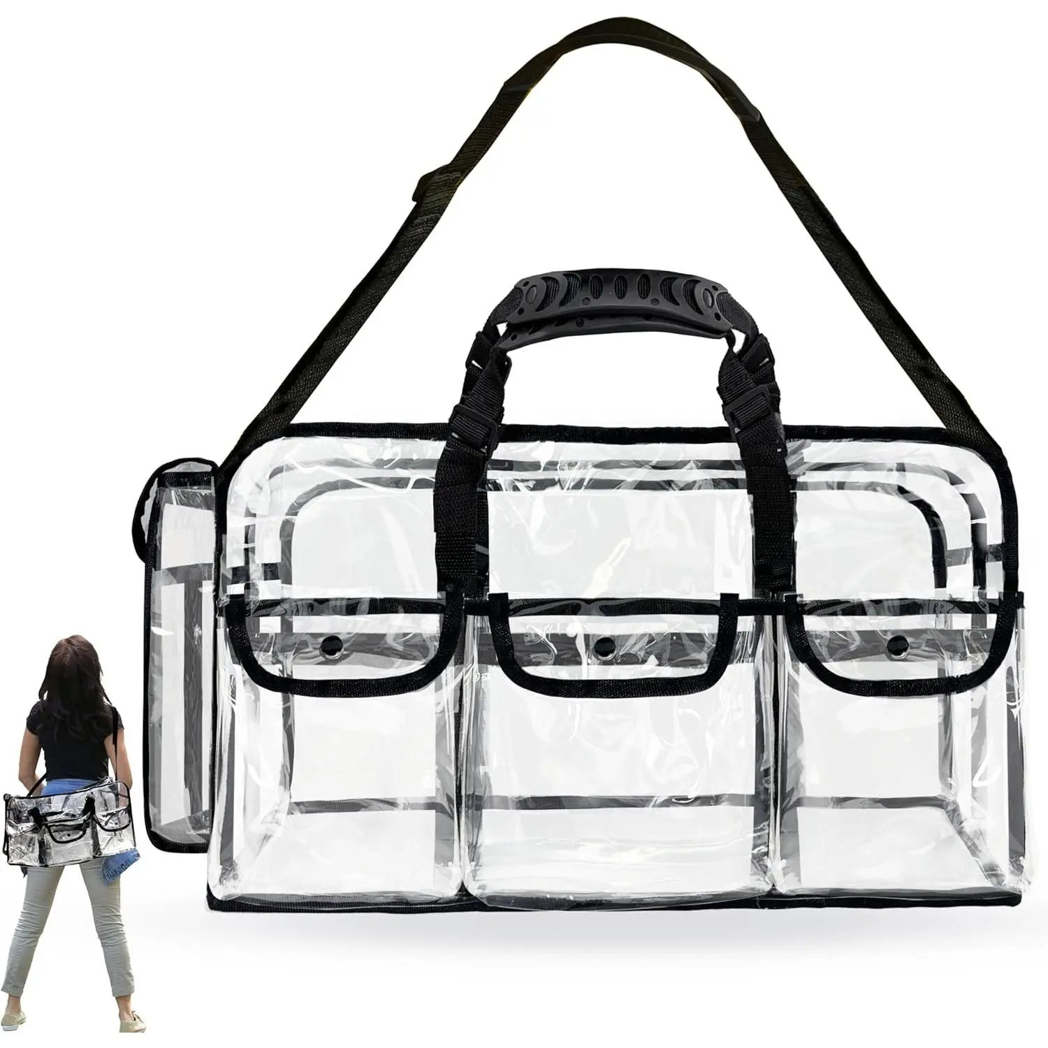 20" Large Clear Tote Makeup Kit Bag for Travel, Clear Duffle Toiletry  Bag Professional Organizer Bags for Make up Set Artist Work Beach Gym