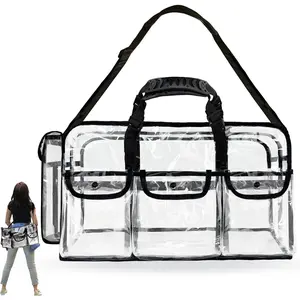 20" Large Clear Tote Makeup Kit Bag for Travel, Clear Duffle Toiletry  Bag Professional Organizer Bags for Make up Set Artist Work Beach Gym