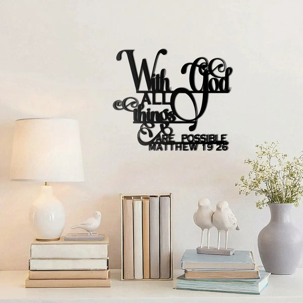 Christian Matthew 19:26 Bible Verse Artistic Metal Wall Art - "With God Everything is Possible" Faith Quote, Letter Cross Print, Modern Home Ornaments, Hanging Decor for Living Room, Religious Gift,summerwins