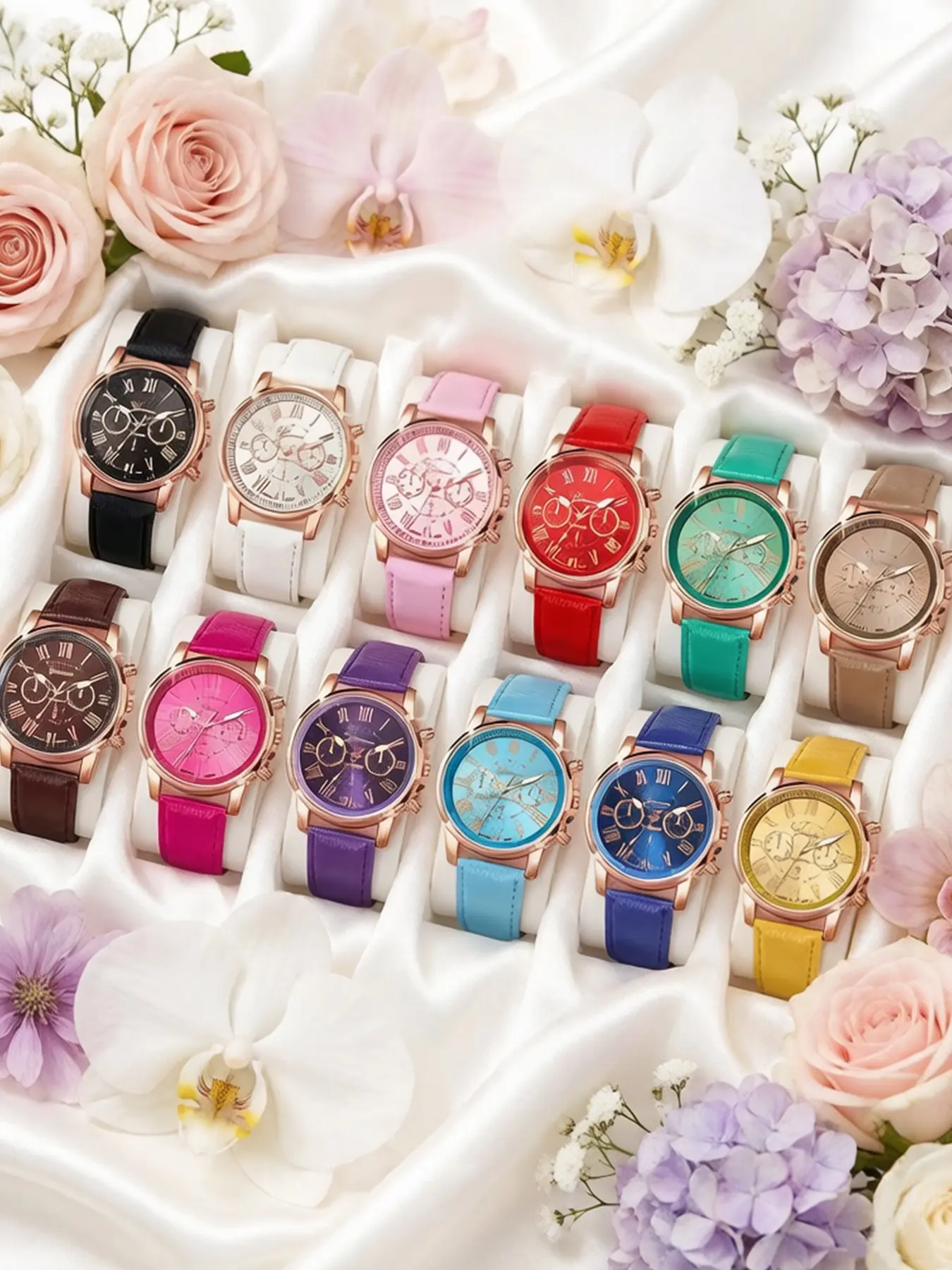 12-Piece Women's Quartz Watch Set, Round Dial, Elegant Leather Strap, Versatile Casual and Business Style 12-Piece Women's Quartz Watch Set, Round Dial, Elegant Leather Strap, Versatile Casual and Business Style