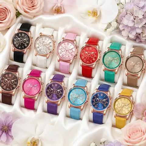 12-piece fashionable round versatile design, light luxury women's watch, women's high-end feel, business temperament set, Quartz Watches