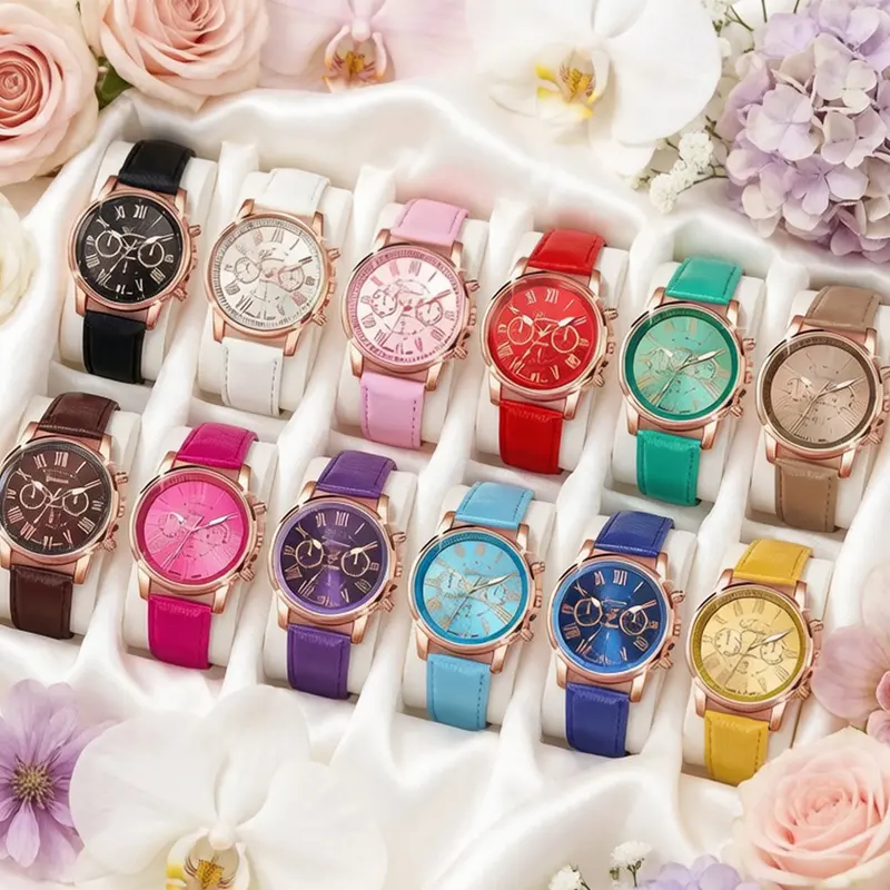【Black Friday】12-Piece Fashionable Round Versatile Women's Quartz Watch Set, Luxury Design, High-End Business Style