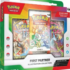 Pokémon First Partner Illustration Collection Series 1 2026 Trading Card Game Includes 3 Bonus Promo Cards