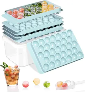 3 Pack Ice Trays for Freezer, 99PCS Ice Cube Tray with Lid and Bin, Round Ice Cube Trays for Freezer, (3 Sphere Ice Trays & 1 Container & scoop)