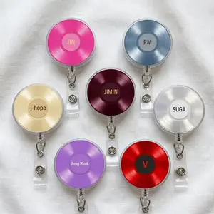 Kpop  Vinyl Badge Reel, Kpop ID Holder For Fan Girls, Cute Acrylic ID Tag Clip, Gift For Her, Badge Holder For Friends