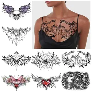 13 Sheet Large Chest Underboob Temporary Tattoos for Adult 8PCS Sexy Abdomen Back Waist Flower Butterfly Tattoos for Women 5PCS Eagle Skull Snake Fake Tattoo Body Scar Cover Belly Sticker for Men Waterproof Realistic Art Decorative Tattoos