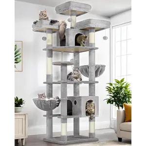 Trees and Towers for Multiple Adult Cats, 82-inch XXL Tall  Tree Tower for Indoor Cats with  , 3 Perches, 2 Condos, 2 Hanging Baskets, F82, Light Grey