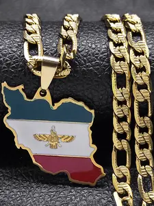 Iran Map National Flag Pendant Iranian Necklace for Women Men Stainless Steel Gold Color Hip Hop Necklaces Gift
