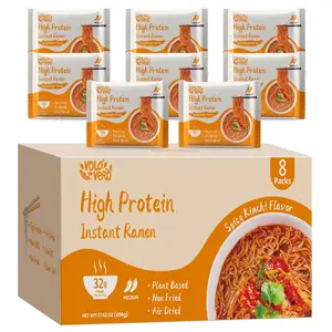 VOLO VERO High Protein (32g) Instant Ramen Noodles Soup, Spicy Kimchi Flavor, 8 Packs, Vegan, Plant-Based, Non-Fried, Low Fat, Egg-Free, Dairy-Free, Healthy Asian Meal