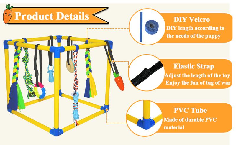 Puppy Play Gym with 8 Hanging Toys for Teething &Chewing, Interactive Activity Center for Small Dogs to Relieve Boredom & Anxiety, Indoor Enrichment Toys to Keep Them Busy