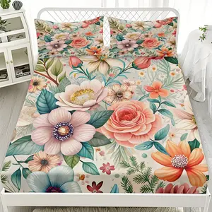 2/3pcs Multi-color Floral Pattern Background Series Bed Cover Set, Bed Sheets Set, Suitable For Bedrooms, Hotels, Dormitories And Other Places, Machine Washable (1 Bed Cover +1/2 Pillowcase, Core-free)