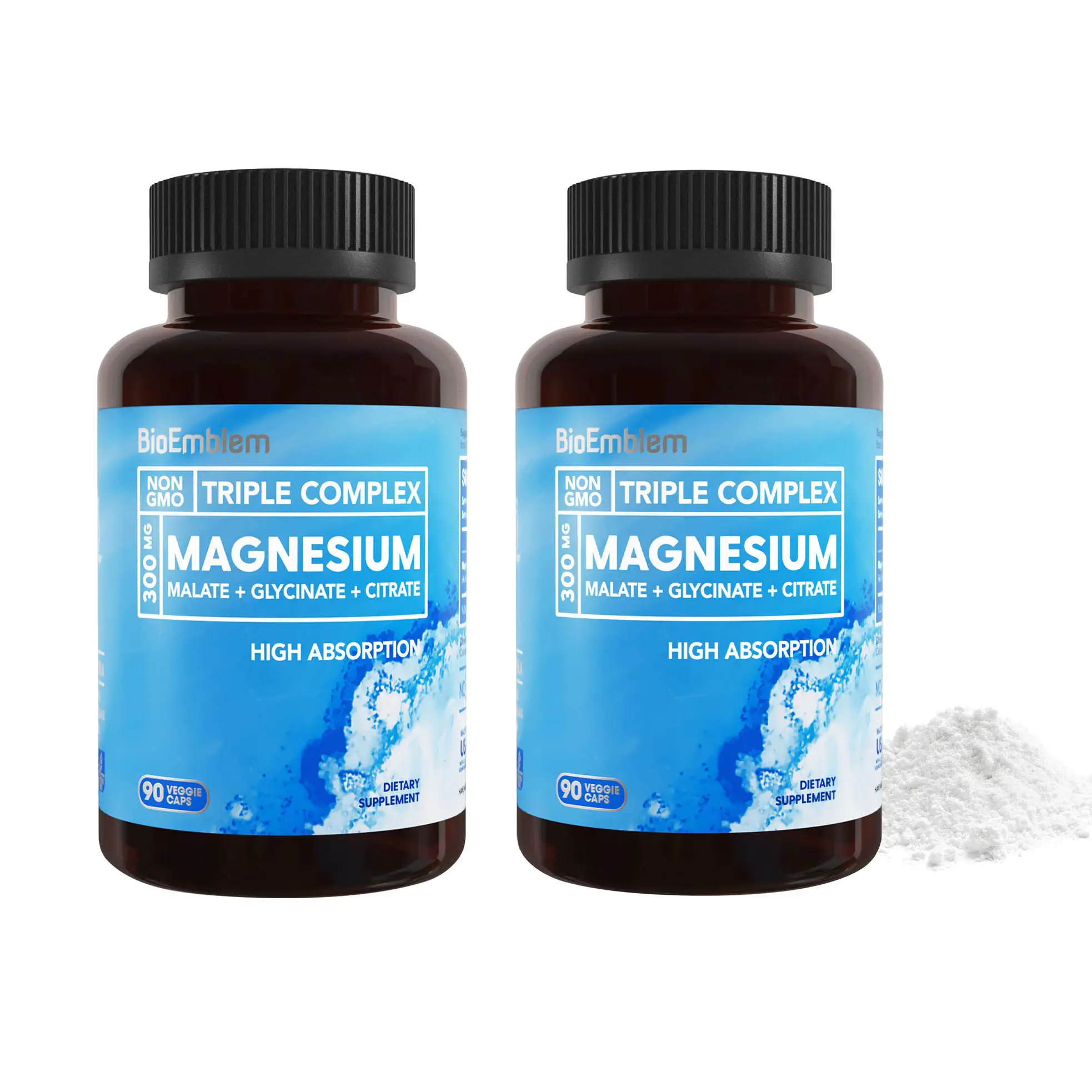 BioEmblem Triple Magnesium Complex 300mg for Adult 180 Capsules with Magnesium Glycinate, Malate, Citrate - Muscles, Nerves, & Energy | Gluten-Free, V