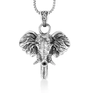 Retro titanium steel jewelry mascot god of wealth elephant necklace fashion elephant head pendant animal portrait sp763