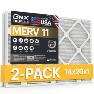 BNX TruFilter 14x20x1 Air Filter MERV 11 (2-Pack) - MADE IN USA - Allergen Defense Electrostatic Pleated Air Conditioner HVAC AC Furnace Filters for Allergies, Dust, Pet, Smoke, Allergy MPR 1200 FPR 7