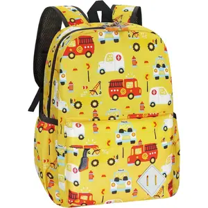 15 Inch Kids Backpack for Girls Boys Ages 3-8, Water Resistant Cute Cars School Bag for Toddler Preschool Kindergarten, Yellow