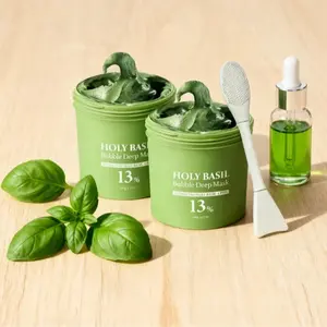 Holy Basil Bubble Deep Mask-Sparkling Holy Basil & PHA13%6 for Cleansing Face Pores & Blackheads Korean Clay to Bubble Wash Off Pack 90g Gentle Forula for All Skin