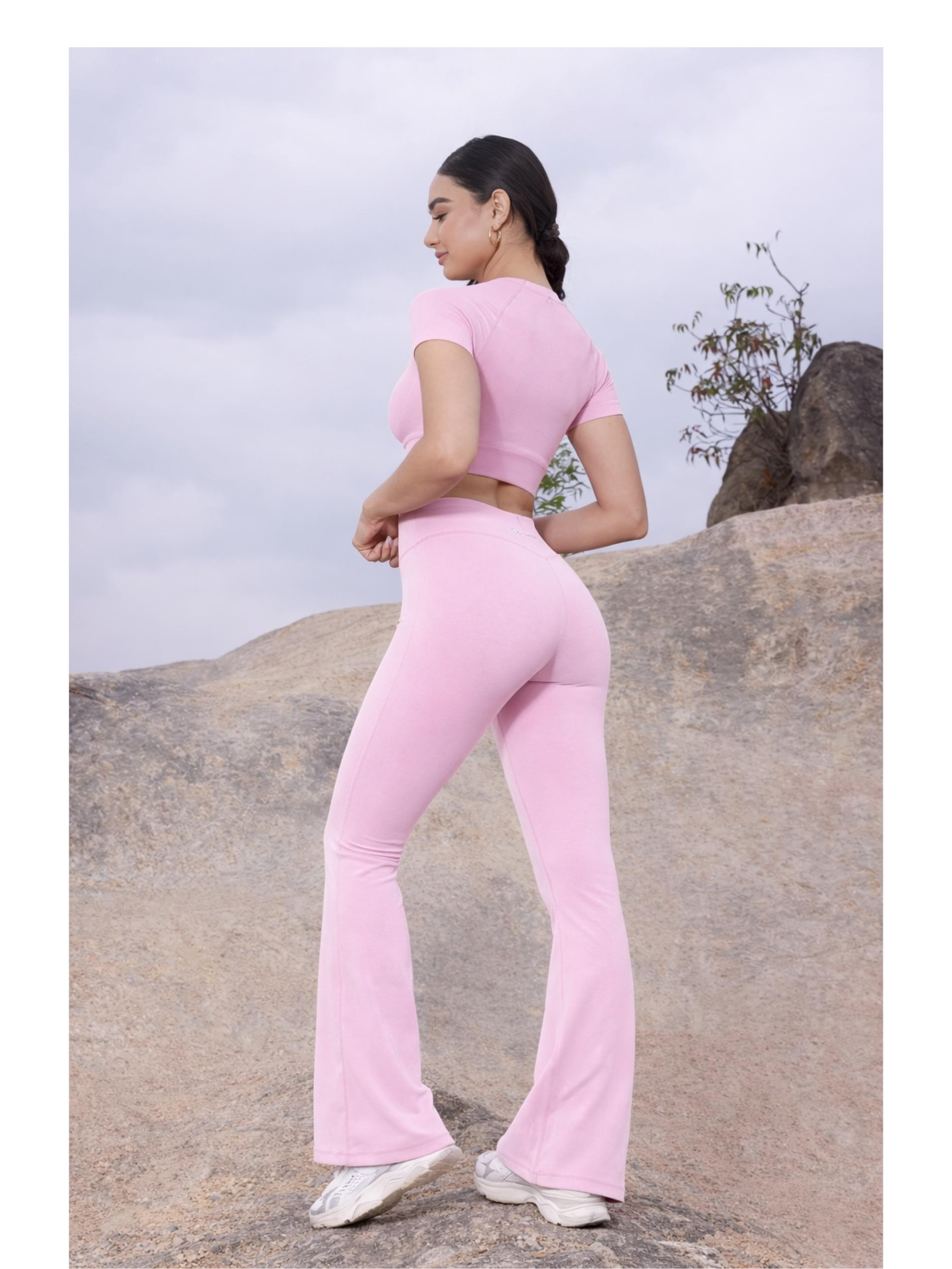 Coral Canton High Waistband Stretch Flared Pants