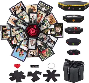 Explosion Gift Box, Photo Box, Six-sided Gift Box, Love Memory DIY Handmade Photo Album Scrapbook, Ideal for Weddings, Birthday Gift, Valentine's Day