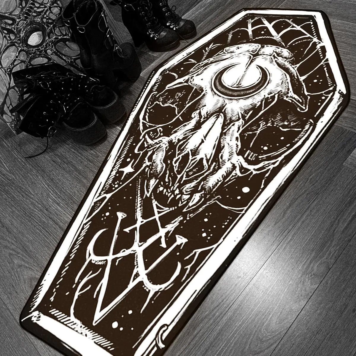 Gothic Style Skull & Coffin Pattern Cool Theme Carpet Rug, 1 Count Non-slip Washable Cozy Floor Mat, Soft Plush Comfortable Mat for Home Living Room & Bedroom, Halloween, Fluffy Rugs, Bedroom Rugs, Decorative Rug, Area Rugs, Fuzzy Decorative Rug