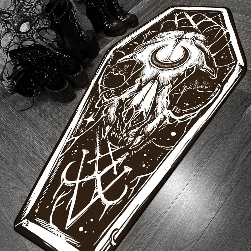 Gothic Style Skull & Coffin Pattern Carpet Rug, 1 Count Non-slip Washable Cozy Floor Mat, Soft Plush Comfortable Mat for Home Living Room & Bedroom, Halloween, Fluffy Rugs, Decorative Rug, Area Rugs, Anti Slip Rugs