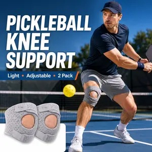 2 Pack Gray Pickleball Knee Brace Support, Adjustable Open Patella Knee Stabilizer with Silicone Gel Ring, Lightweight Breathable Knee Support for Pickleball, Tennis, Basketball & Court Sports
