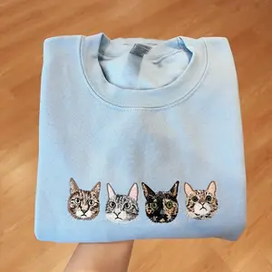 Custom Pet Portrait Sweatshirt, Embroidered Dog or Cat Hoodie, Personalized Gift for Pet Lovers, Pet Memorial Sweater