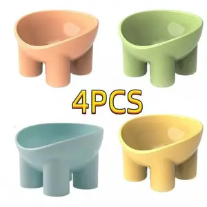Cat Bowl Set, Anti-Spill Elevated Pet Feeder, 4-Piece Macaron Color Cat Food Bowl, Indoor Pets Water Dish, Blue