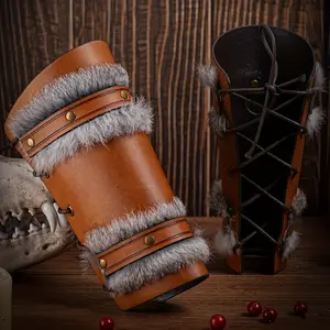 1/2pcs Viking Bracers Armor Barbarian Faux Leather And Faux Fur Bracers, Halloween And Medieval Renaissance Costume, Ideal choice for Gifts