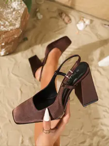 Women's Elegant Satin Square Toe Chunky Heel High Heels, Fashion Single Shoes for Party & Date, Trendy Style All Season Wear, High Heeled Sandals