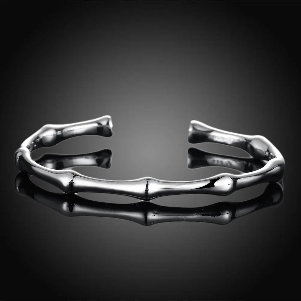 Classic 925 sterling Silver Bamboo bangles cuff Bracelets for Women adjustable Fashion wedding Party  gifts Jewelry